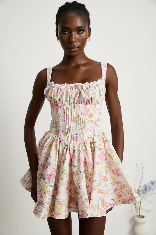 Marta Pink Floral Corset Mini Dress