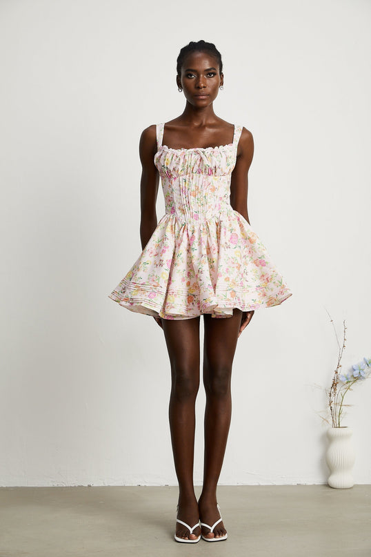 Marta Pink Floral Corset Mini Dress