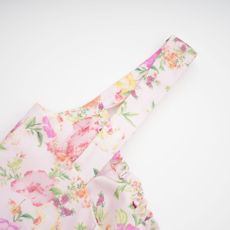 Marta Pink Floral Corset Mini Dress Spaghetti Straps Front Tie Fastening Rear Zip Fastening Mini Length