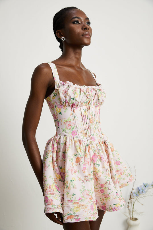 Marta Pink Floral Print Corset Mini Dress
