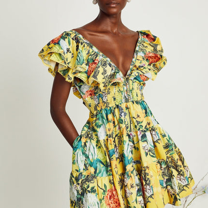 Marta Yellow Floral Crystal Embellished Mini Dress