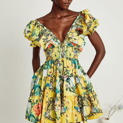 Marta Yellow Floral Crystal Embellished Mini Dress