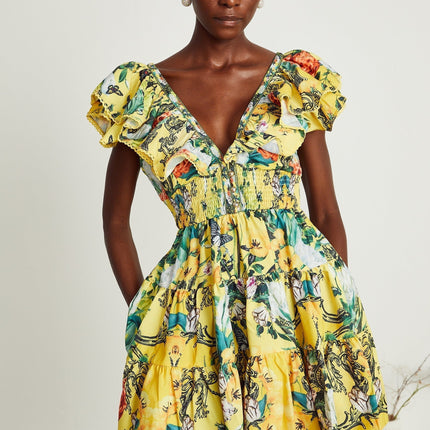 Marta Yellow Floral Crystal Embellished Mini Dress