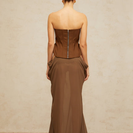 Martina Brown Butterfly-Pin Detail Maxi Dress