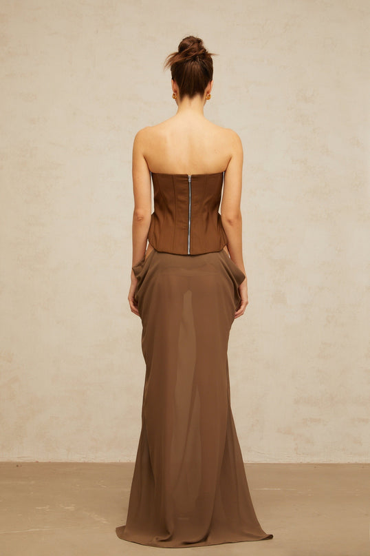 Martina Brown Butterfly-Pin Detail Maxi Dress