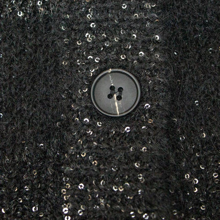 Mary Black V-neck Cardigan Sweater Plaid Knit Sequin Embellishments