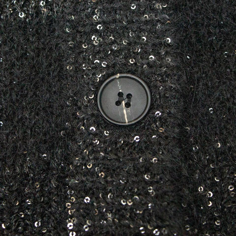 Mary Black V-neck Cardigan Sweater Plaid Knit Sequin Embellishments