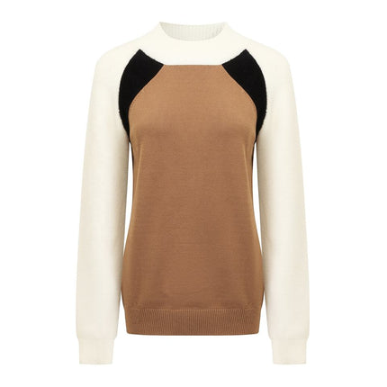 Mary wearing Brown Boho Cotton Sweater with Patchwork Details
