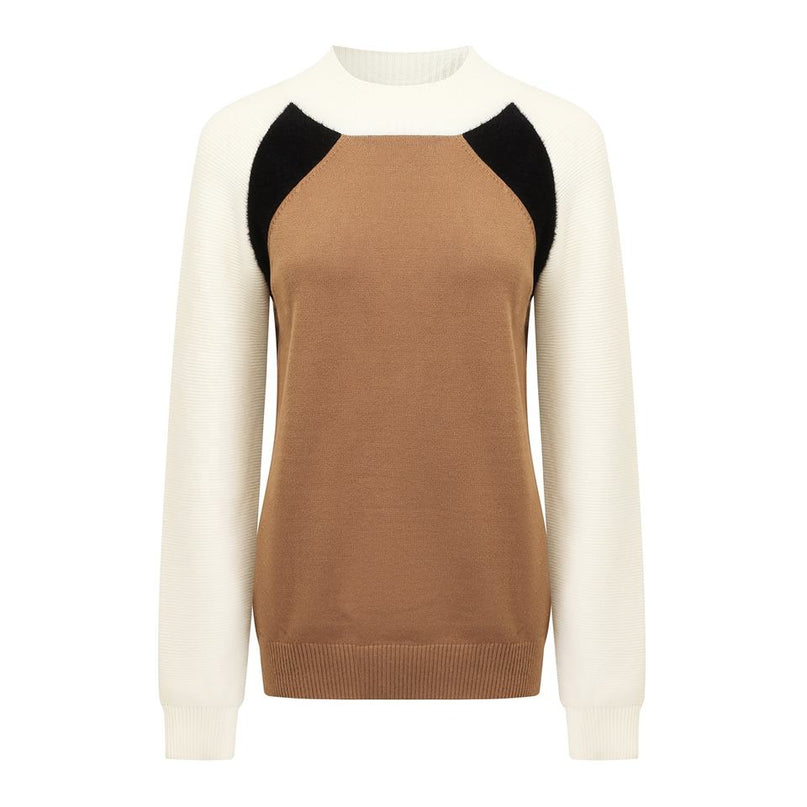 Mary wearing Brown Boho Cotton Sweater with Patchwork Details