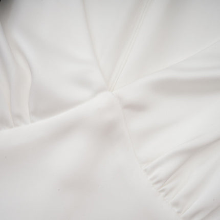 Mary Maxi Dress White Black Ribbon Pleat Bowknot Polyester Flared Hem Zip Fastening