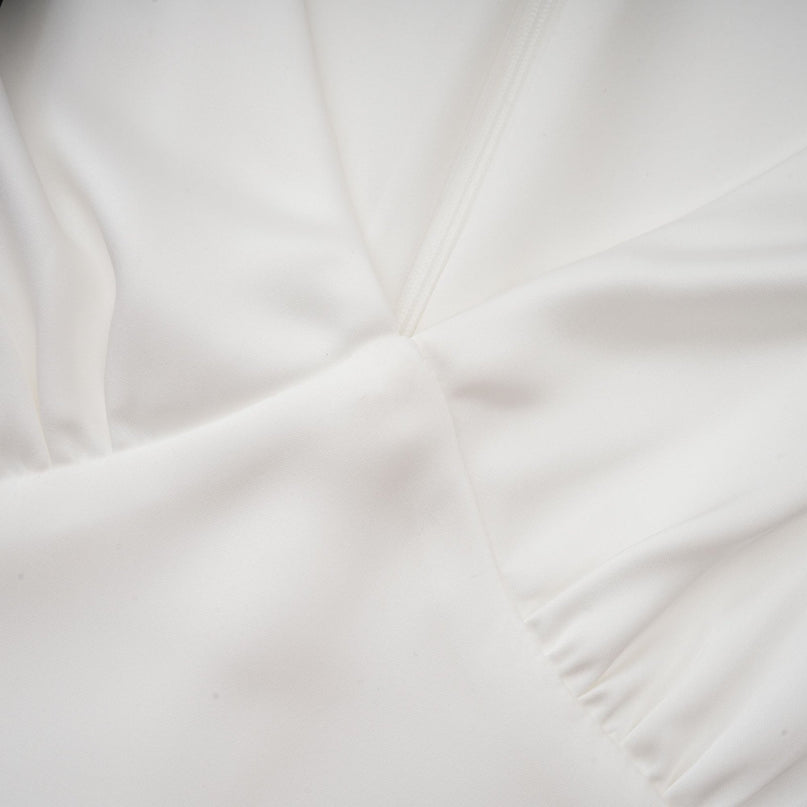 Mary Maxi Dress White Black Ribbon Pleat Bowknot Polyester Flared Hem Zip Fastening