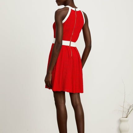 Mary Red Mini Dress with Pointelle Trim and Embossed Gold-tone Buttons