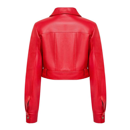 Mary wearing Red Vintage Leather Bomber Jacket