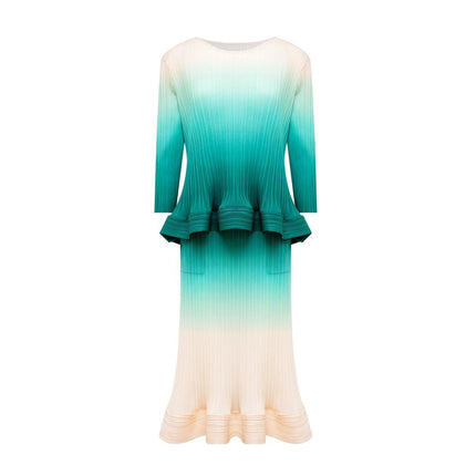 Mary wearing Turquoise Pleated Skirt and Top Set