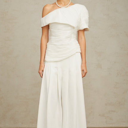 Mary White One Shoulder Top and Culotte Trousers Set
