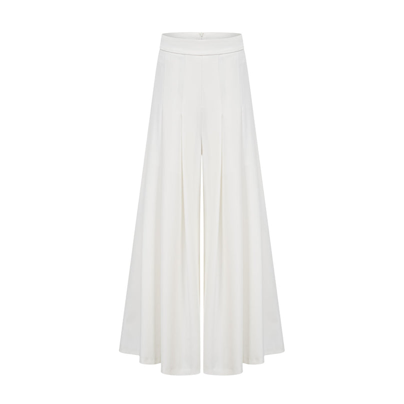 Mary White Asymmetric One-Shoulder Top and Culotte Trousers Set