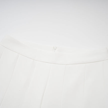 Mary White Top Trousers Set Luxury Elegance 100 Terylene Fiber Culotte Pleat Detailing Wide Leg Silhouette Smocked Design Puff Sleeves Asymmetric One Shoulder