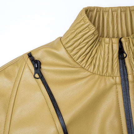 Mary's Premium Green Zipper Faux Leather Bomber Jacket