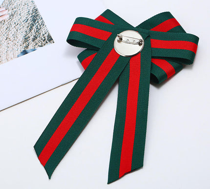 Mary's Red/Green Fabric Ribbon Bow Brooches with Rhinestones