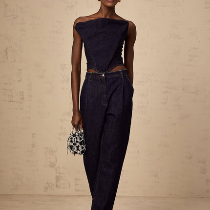 Massimiliana Blue High Rise Wide Leg Pleated Jeans