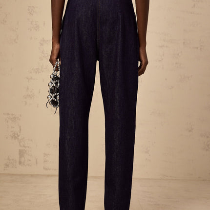 Massimiliana Blue Wide Leg High Rise Jeans with Pleated Detailing and Button Zip Fastening