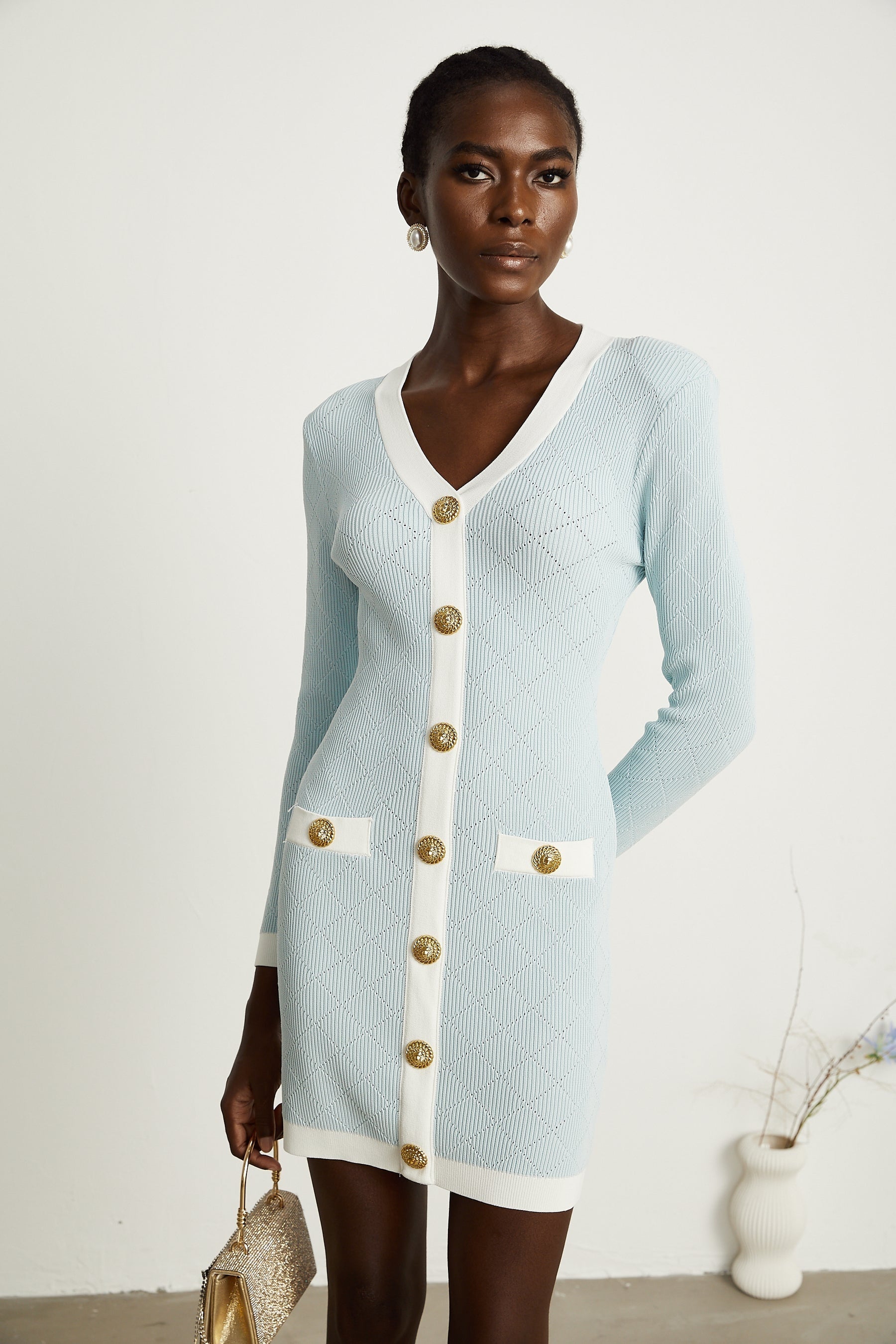 Mathilde blue checkpattern knit mini dress