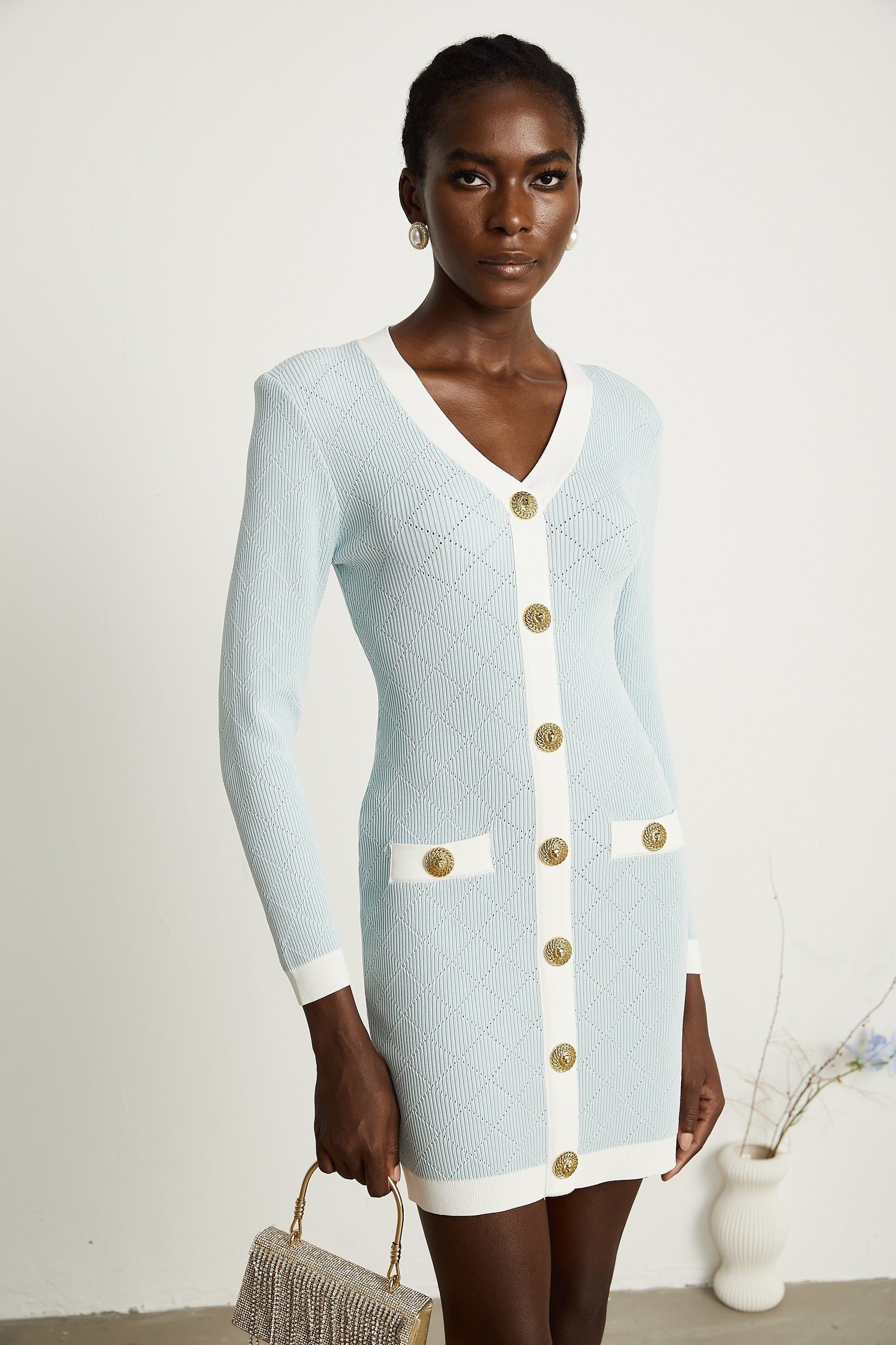 Mathilde blue checkpattern knit mini dress