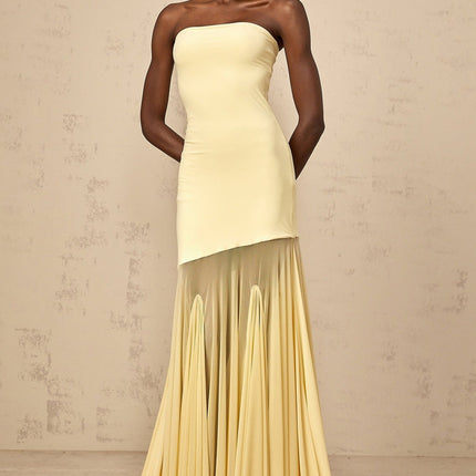 Matilde Yellow Maxi Dress in Tulle and Pleated Detailing