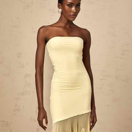 Matilde Yellow Maxi Dress in Tulle and Pleated Detailing