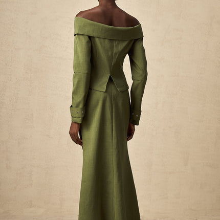 Mattea Green Jacket Skirt Asymmetric Matching Set