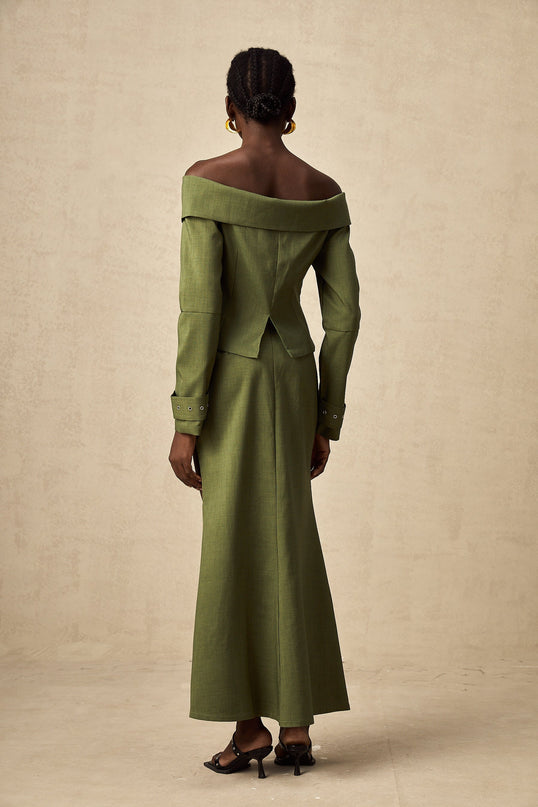 Mattea Green Jacket Skirt Asymmetric Matching Set