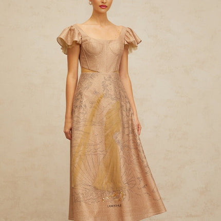 Mattea Neutrals Midi Dress Graphic-print Flared Sequin & Tulle