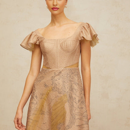 Mattea Neutrals Midi Dress Graphic-print Flared Sequin & Tulle