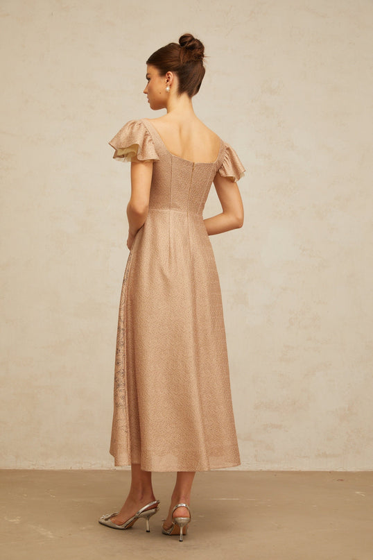 Mattea Neutrals Graphic-print Flared Sequin & Tulle Midi Dress
