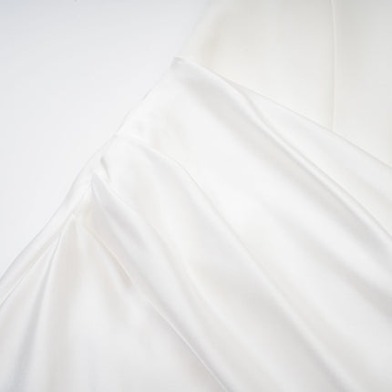 Mattea White Maxi Dress Terylene Fiber Off-Shoulder Pleated Flared Hem Rear Zip Fastening Special Occasion Elegant Chic