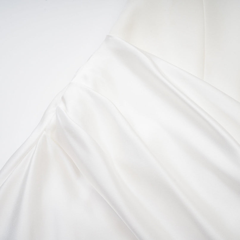 Mattea White Maxi Dress Terylene Fiber Off-Shoulder Pleated Flared Hem Rear Zip Fastening Special Occasion Elegant Chic