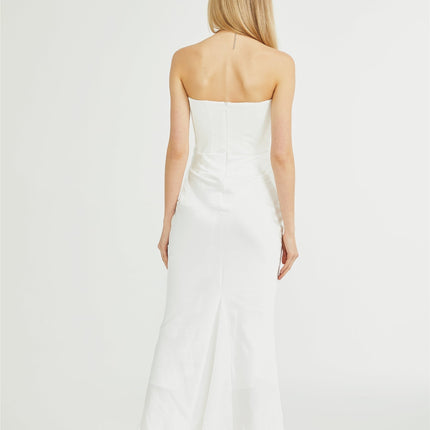 Mattea White Maxi Dress Terylene Fiber Off-Shoulder Pleated Flared Hem Rear Zip Fastening Special Occasion Elegant Chic