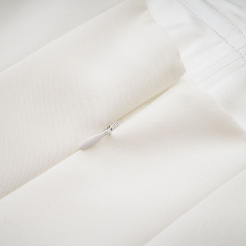 Mattea White Maxi Dress Terylene Fiber Off-Shoulder Pleated Flared Hem Rear Zip Fastening Special Occasion Elegant Chic