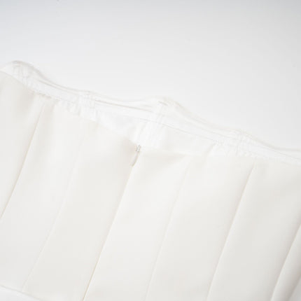 Mattea White Maxi Dress Terylene Fiber Off-Shoulder Pleated Flared Hem Rear Zip Fastening Special Occasion Elegant Chic