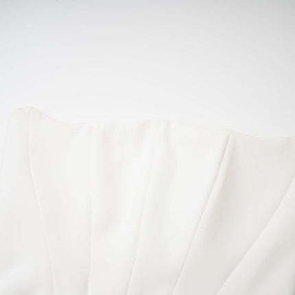 Mattea White Maxi Dress Terylene Fiber Off-Shoulder Pleated Flared Hem Rear Zip Fastening Special Occasion