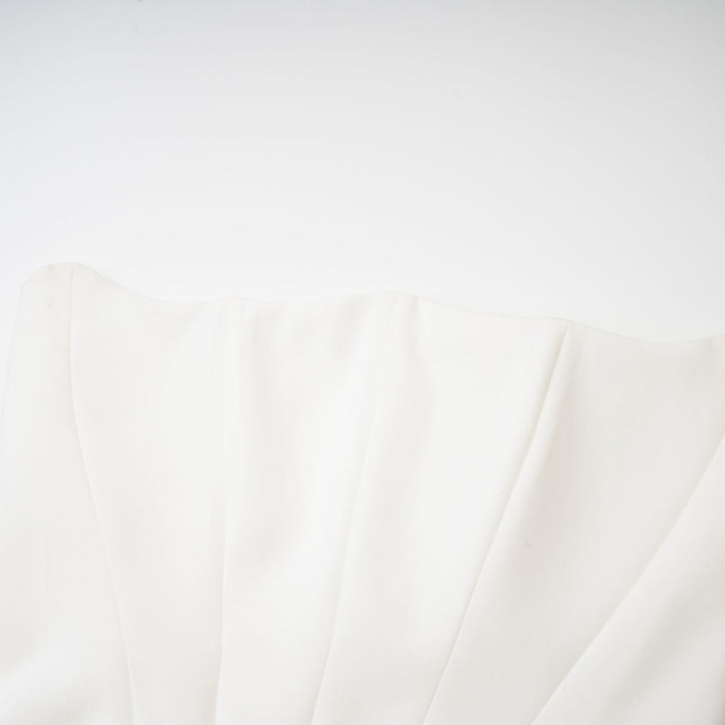 Mattea White Maxi Dress Terylene Fiber Off-Shoulder Pleated Flared Hem Rear Zip Fastening Special Occasion