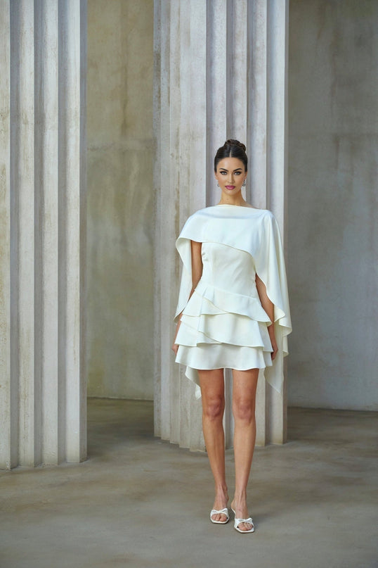 Mattea White Mini Dress with Spaghetti Straps and Open Back Design