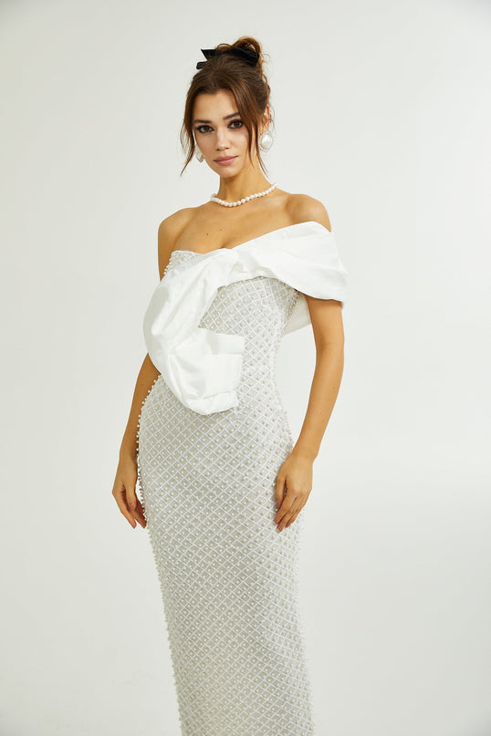 Maura fauxpearl offshoulder dress