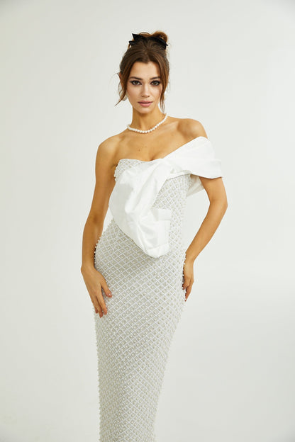 Maura fauxpearl offshoulder dress