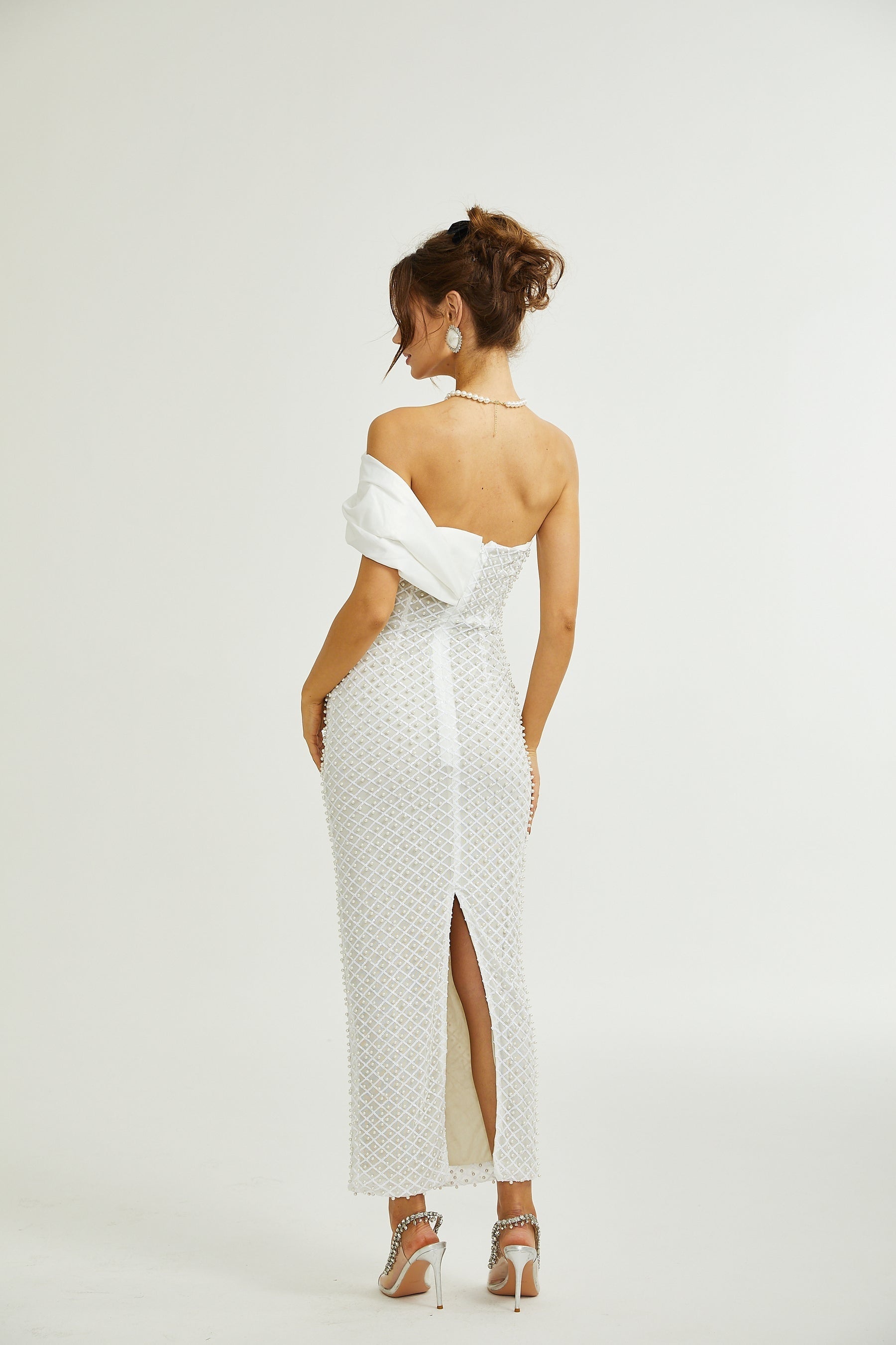 Maura fauxpearl offshoulder dress
