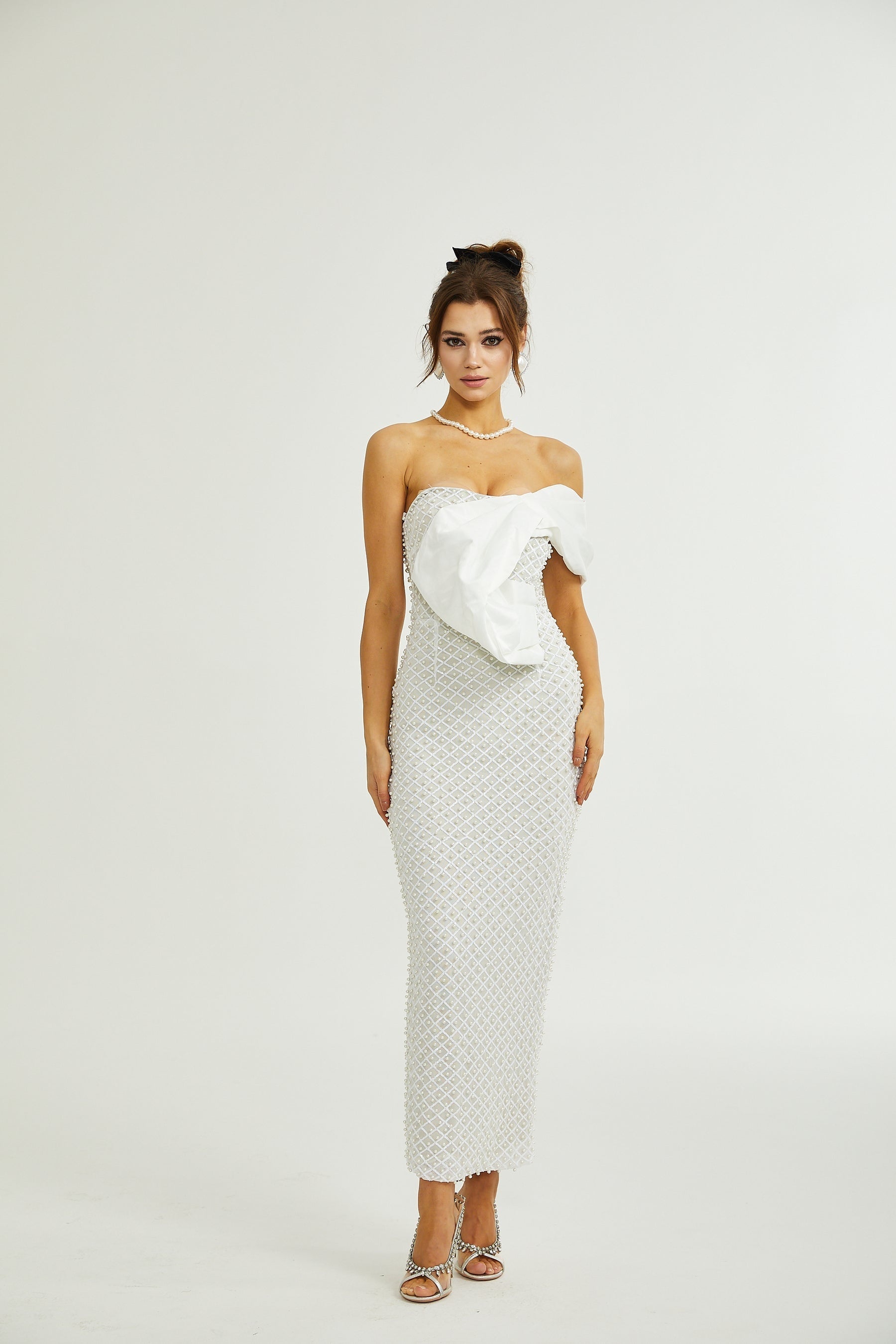 Maura fauxpearl offshoulder dress