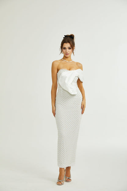 Maura fauxpearl offshoulder dress