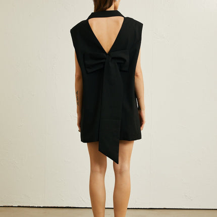 Maya Black Sleeveless Double-Breasted Blazer with Rear Bow Detailing and Flap Pockets