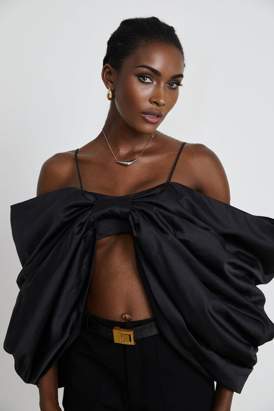 Maya Black Bow Detail Sleeveless Crop Top Polyester Cotton Blend