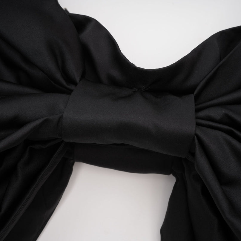 Maya Black Sleeveless Crop Top with Bow Detail and Spaghetti Straps